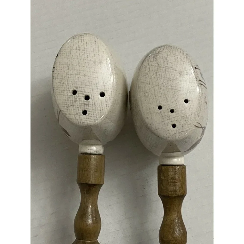 Tomahawk Style Watermelon Salt Pepper Shakers Ceramic‎ Long Wood Handles Japan